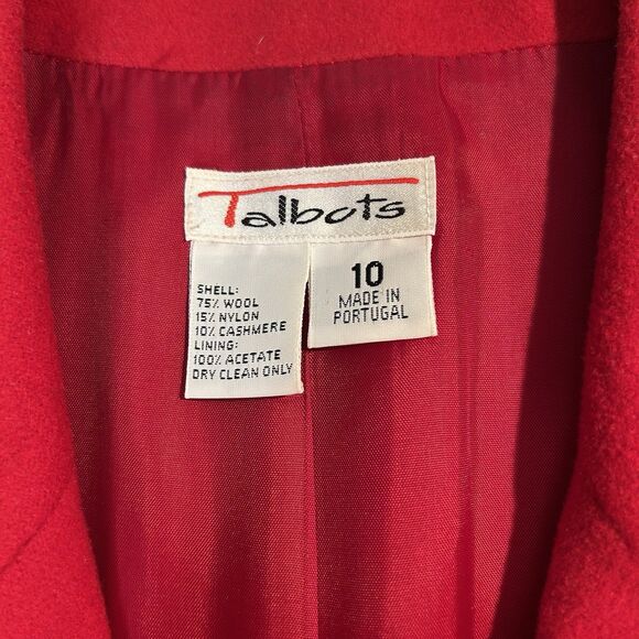 Vintage Red Wool Cashmere Blend Blazer Talbots Size 10 Double Breasted 90s - Picture 8 of 11